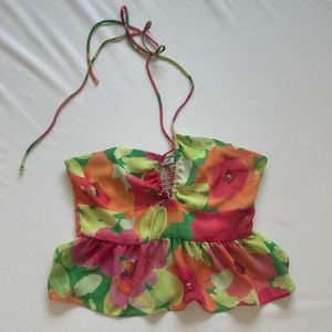 Bershka Floral Print Cropped Top Halter Neck Blouse XS